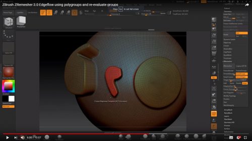 ZBrush ZRemesher 3.0 Edgeflow using polygroups and re-evaluate groups